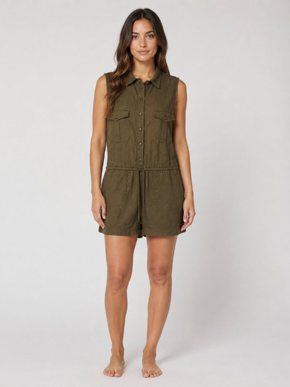 Lauren Ralph Lauren Womens 8P Olive Linen Blend Sleeveless Utility Romper